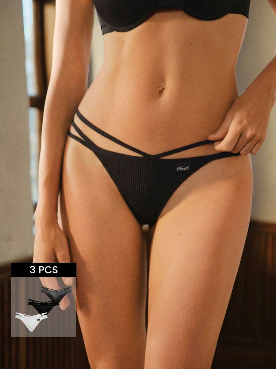 Bisouelle Women's Casual Criss Cross Strappy Thong Panties Multicolor Fabric - Multicolor - View 1