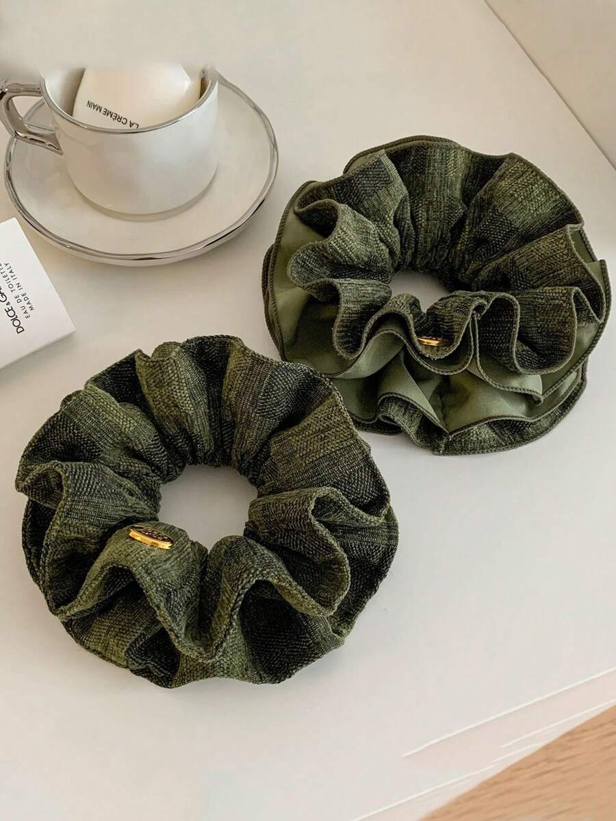 Korean Style Mist Forest Green Scrunchie, Niche Design Hair Tie For Ponytail, High Aesthetic Hair Band - Green - View 1