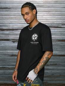 男士美式哥德風 Born Sinner 雕刻十字架印花長袖深色宗教 T-shirt - 黑色 - 查看 2