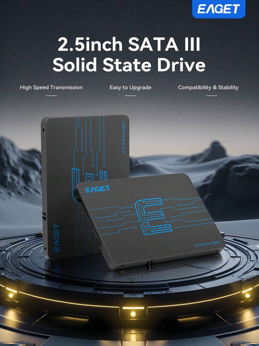 EAGET 2.5 Inch SATA III Internal Solid State Drive 550MB/S Max Read 300MB/S Write Low Energy Stable High Speed SSD Compatible With Notebook Desktop All-In-One Computers - View 1