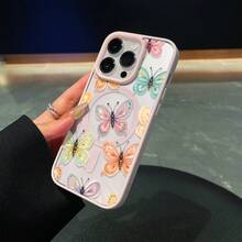 [24h Shipping From DE/FR/ES] Apple 17 16 15 Promax  21 22 23 24 25 26 Ultra Galaxy Macaron Watercolor Butterfly Print Magnetic Phone Case, Slim, Durable, Anti-Fingerprint, Full Edge Lens Protection Back Case, Suitable For All Series Of 16/15/14/13/12, Suitable For  S24/S23/S22 Series, Daily Personalized Fresh Style Women's Phone Protective Case, Protective Case For IPhone 17 Pro 16 1 - 1pcs - View 4