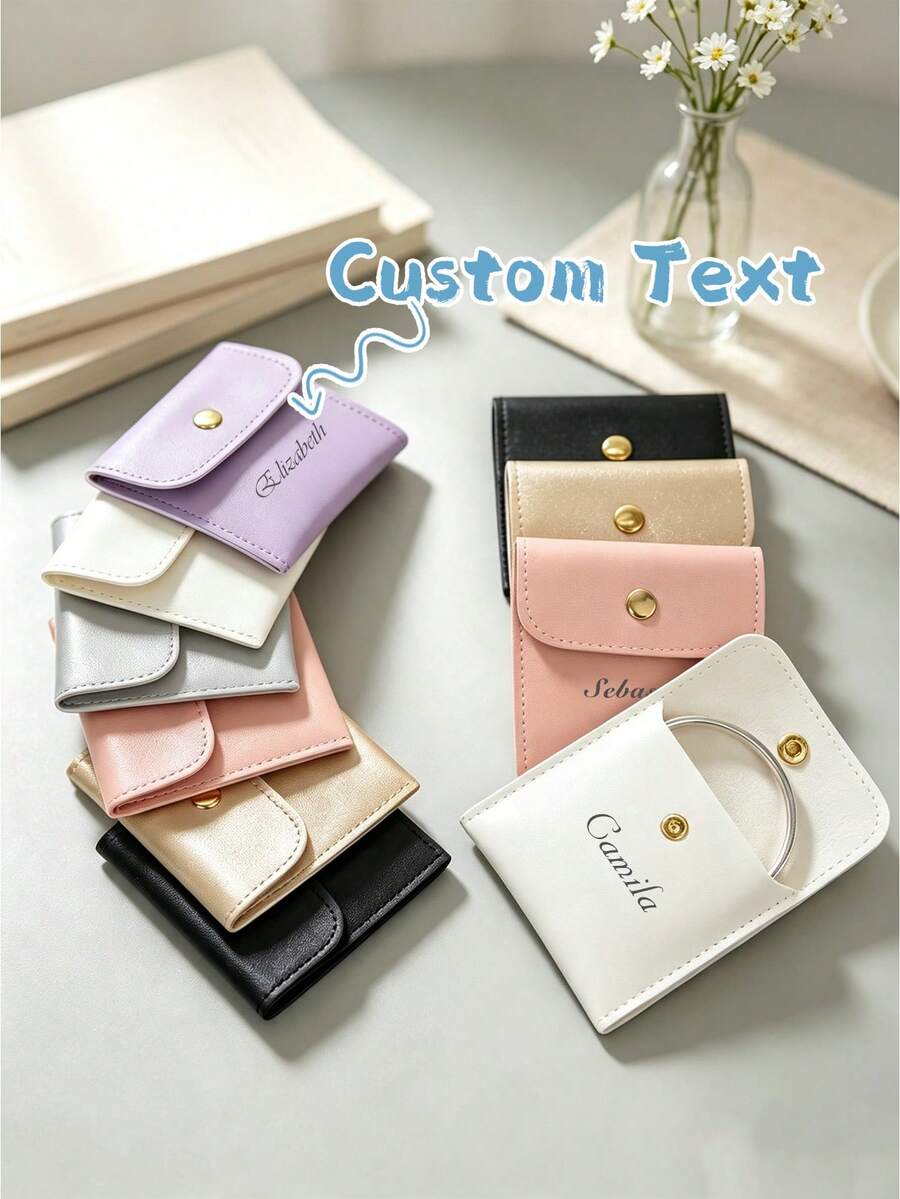 Custom Jewelry Storage Pouch, Personalized Name Soft Leather Jewelry Pouch, Portable Ring And Earring Pouch, Personalized Leather Pouch, Bridesmaid Gift, Wedding Favor, Jewelry Pouch, Gift For Her, Ring Storage Box - Multicolor - View 1