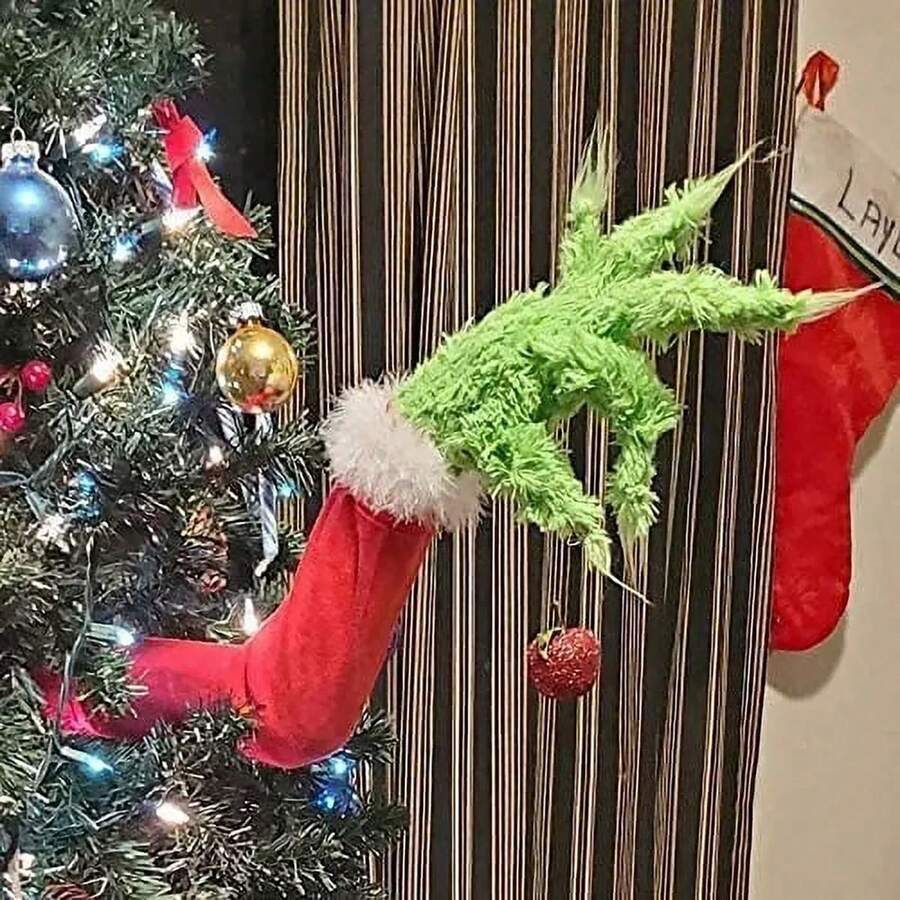 The Grinch 精靈身體樹飾品、精靈手臂聖誕樹裝飾品、聖誕樹頂飾、派對用品、室內家居聖誕裝飾 - 多色 - 查看 1