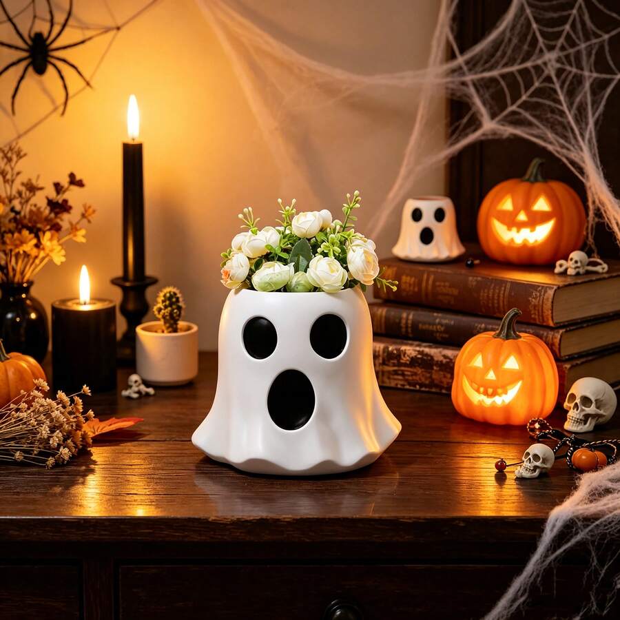 Halloween Decor Ornaments For Home, Outdoor & Office Atmosphere, Cute Ghost Vase & Ghost Flower Pot, Lovely Desktop Minimalist Planter, Ideal Garden Landscape Decor - Multi-color - View 1