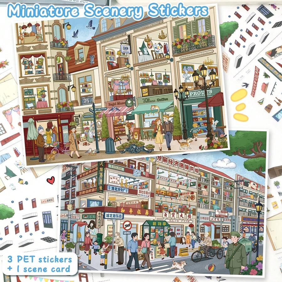 DIY Fun Scene Stickers, Size 28*21cm, 3D Landscape Stickers, 2 Styles Available, Suitable For Gifts, Office, Home, Classroom, Stress Relief Healing Entertainment Toys, Student Planner Creative Stickers, Decorative Stickers