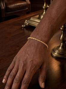 1 pulsera para hombre con cadena de cuerda retorcida minimalista y deportivo hecha de acero inoxidable bañado en oro de 18 quilates, adecuado para usar en hip-hop y street dance - Dorado - Ver 4