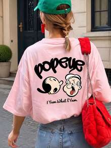 ZZG Es Trus Top d'été pour femme, imprimé motif << dessin animé lettre », style street Y2K, rose, col rond, grande taille, t-shirt à manches courtes - Rose bonbon - Voir 2