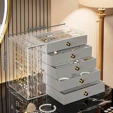 1pc Multi-Functional Transparent Desktop Large Capacity Drawer Jewelry Box, Bracelet And Bangle Storage Box, Multi-Layer Divided Watch Storage Box, Ring Box, Earring Storage Box, Necklace Rack, Stud Earring Storage Box, Jewelry Storage Box, Stackable Drawer Jewelry Storage Box, Multi-Purpose Drawer Jewelry Box, Jewelry Storage And Organizer Box - Multicolor - View 3