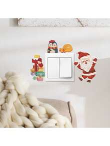 Peeking Santa Claus Penguin Mailbox Gift Box Light Switch Wall Sticker, Cute Cartoon Christmas Socket Decorative Decal, Removable Self-Adhesive Christmas Wall Mural, Suitable For Kitchen Bedroom Switch Panel - The Spying Santa Claus - View 6
