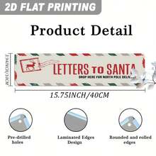 2D Flat - Vintage Metal Christmas Sign, Featuring 2D Flat Design, Content: "Letters To Santa, Please Deposit Here, North Pole Express". Perfect For Home Or Entrance Decor, Size: 3.94X15.75 Inches. - A - View 3