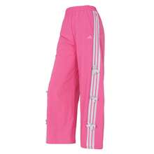 Adidas Celana kargo bermotif daun semanggi, celana panjang tenun lipit meruncing dengan tali serut untuk wanita. - Mawar merah muda - View 6