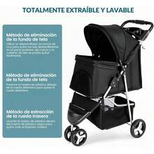 2026-NEW:, Carriola para Mascotas con Cesta de Almacenamiento y Portavasos, Carriola para Gatos con Función de Freno, Carriola para Perritos, Gato y Conejo (Negro) - Negro - Ver 4