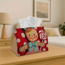 1pc Christmas Tissue Box, Gingerbread Girl Lollipop Design, Suitable For Holiday Home Decor, Kitchen, Living Room, Car - Holiday Tissue Box, Ideal Gift, Compact And Stylish, Can Be Used For Tissue Storage Or Decorative Purposes - Multicolor - View 2