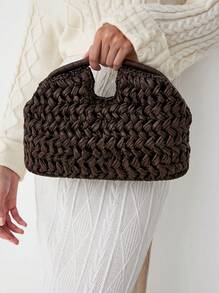 CAJUNI 2026 New Natural Fiber Clutch, Handwoven Raffia Grass Summer Beach Bag, Straw Woven Bag - Coffee - View 5