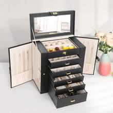 KYPHIREL SONGMICS 6-Layer/5-Layer Jewelry Storage Box With 5 Drawers, Large Capacity, With Mirror, Lockable, Jewelry Organizer Box, Gift For Loved Ones, Suitable For Earrings, Rings, Necklaces, Watches, White, Black, Gray - Multicolor - View 7