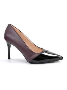 Sepatu hak tinggi runcing berpotongan rendah dua warna untuk wanita, tinggi hak 3,54 inci, cocok untuk rok midi vintage, dan untuk bepergian sehari-hari. - Coklat - View 3