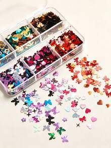 6-Grid Star Moon Cat Nail Glitter, Multi-Color Irregular Shaped Sequins Butterfly Heart Mixed Glitter, DIY Nail Decoration Material - Multicolor - View 5