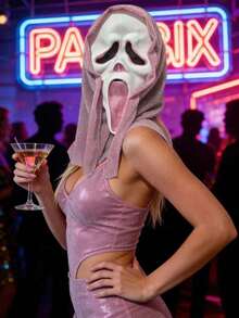 1PC Pink Sequin Scream Mask, Suitable For Halloween And Role-Playing. Made Of High-Quality Latex Material.Cos - Multicolor - View 5