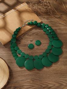 European American African Exaggerated Bohemian Multi-Layer Colorful Wooden Bead Necklace - Green - View 4