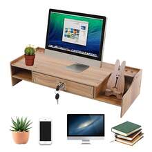 SENDERPICK Support pour écran d'ordinateur portable, support en bois à fixer sous un meuble, support pour ordinateur portable, rehausseur de table avec tiroir, verrou et support pour smartphone, 48 x 20 x 10,5 cm [Idéal comme cadeau pour vos proches] - Voir 1