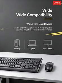 Lenovo Wireless Keyboard And Mouse Combo 2.4G Plug And Play Driver-Free Waterproof Splash-Resistant Chocolate Large Key Spacing Keyboard 3-Level Adjustable DPI Ergonomic Office Mouse - View 8