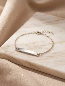 18K Gold Plated Stainless Steel Couple Bracelets, Men's Necklace, Women's Thin Chain, Customizable Brand Name, Valentine's Day Gift, Comes With Gift Box. Perfect As Valentine's Day Gift. Ideal Gift For Boyfriend, Girlfriend, Dad, Mom, Family, Friends, Pets, Grandparents, Son, Daughter, Also Suitable For Anniversary, Birthday, Daily Wear, Party - Multicolor - View 3