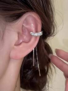 1pc Creative Elegant Long Tassel Chain Ear Clip, Suitable For Women's Daily And Party Wear - Silver - View 4