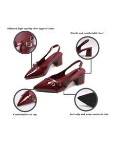 Women's Elegant Chunky Heel Banquet Shoes, Wedding Shoes For Brides, Suitable For Cheongsam And Formal Dresses, All-Season Bridal Shoes, Fashion Bridesmaid Shoes, Mid-Heel Low Vamp Pointed-Toe High Heel Pumps - Burgundy - View 5