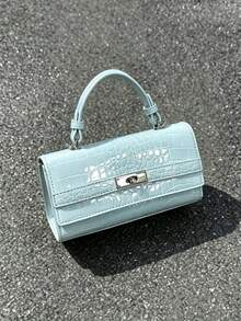 Japanese & Korean Style Niche Design INS Style Commute Outing Daily Shopping Vintage Handbag For Women, Elegant Handbag, Minimalist Fashion Textured Versatile Shoulder Crossbody Bag - Baby Blue - View 6