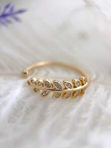 QIUCHU 1pc S925 Sterling Silver Original Personalized Leaf Luxury Ring, Women's Elegant Open Ring, Graceful Tail Ring. Suitable For Women's Daily Wear, Dating, Gathering, And Also An Excellent Holiday Gift. Silver Net Weight: 1.6g - Gold - View 3