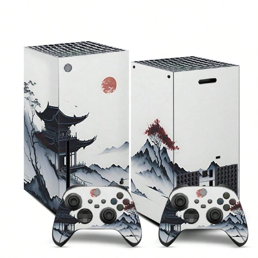 Ink Wash Ancient Pavilion Landscape Style Vinyl Sticker For Xbox Series X Console + Controller Full Body Skin, Waterproof, Scratch-Resistant, Dust-Proof, Removable Without Residue - View 1