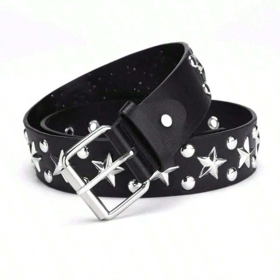 1pc Star Punk Party Street PU(Polyurethane) Women's Belt, All Season, Minimalist Fashion Metal Rivet, Daily Versatile, Unisex - Multicolor - View 1