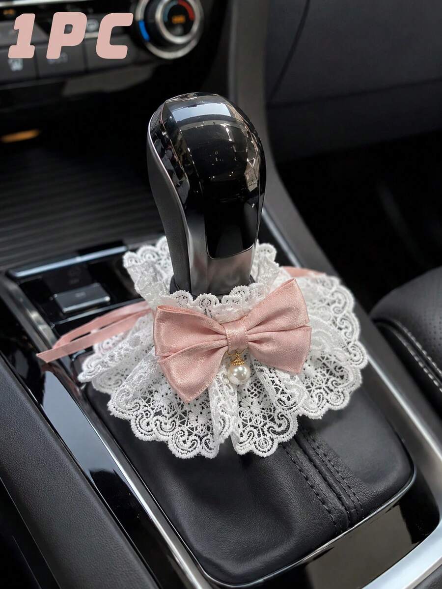 1件裝蝴蝶結蕾絲汽車排檔裝飾帶,可愛公主風汽車內飾排檔桿配件,適用於大多數轎車、SUV和卡車 - A - 查看 1