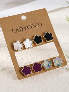 LADYCOCO 4對時尚奢華幸運四葉草女款耳環套組，適合日常百搭耳釘 - 彩色 - 查看 4