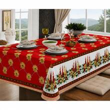 Rustic Oxford Linen Tablecloth Luxury 4/6/8 Seater Various Prints - 賓州紅聖誕蠟燭 - 查看 1