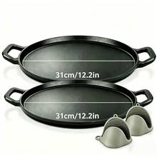 Pre-Seasoned Cast Iron Frying Pan & Pizza Pan Set – 11.02 In / 12.2 In Round Skillets With Ergonomic Handles | Even Heat Distribution For Pancakes, Steaks, Flatbreads | Versatile For Stovetop, Oven, Grill & Outdoor Cooking | Rustic Kitchen Essential - 0.79 X 11.02inch Baking Pans + 1 Pair Of Heat-resistant Tongs - View 6