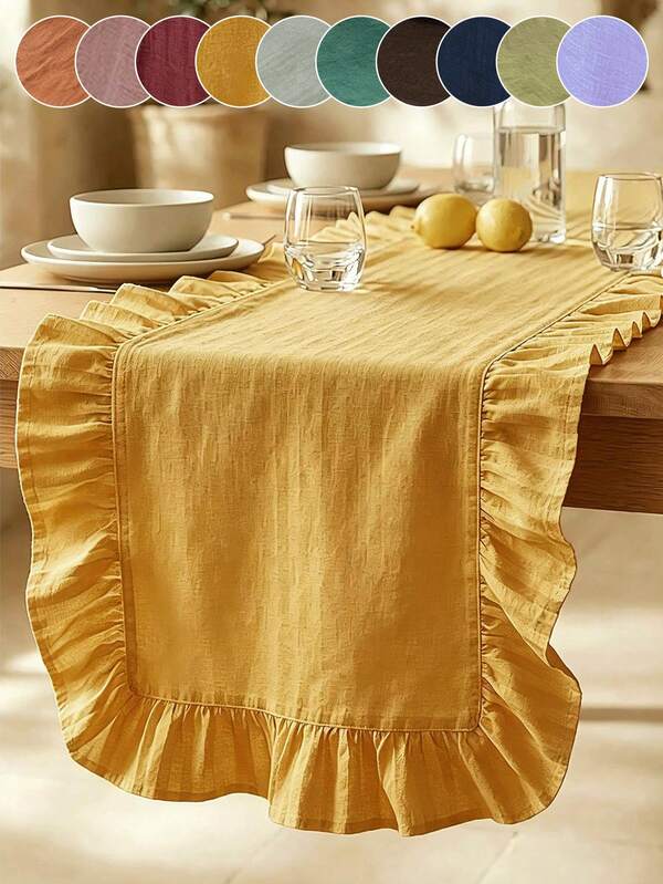 1/20PCS French Country Style Multi-Color Ruffled Table Runner, Vintage Elegant Tablecloth For Living Room, Dining Room, Holiday Party, Family Gathering, Wedding Banquet, Birthday Table Decoration, Washable