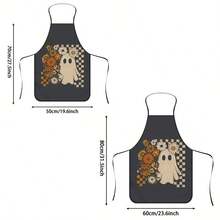 1pc Halloween Daisy Ghost Print Apron, Featuring Checkerboard Daisy Ghost Pattern, Durable Cooking Apron Suitable For Bakers, Cake Decorators, BBQ Enthusiasts, Gardeners, Painters, Nail Artists - Perfect Gift For Home And Professional Chefs - Multicolor - View 9