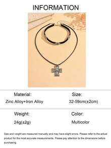 2pcs/Set Western Cowboy Vintage Style Black Velvet Rope Turquoise Carved Choker With Cross Pendant Layered Necklace Fashionable Personalized Women's Neck Jewelry Suitable For Daily Wear, Date, Vacation And Party - Multicolor - View 5