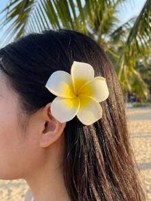 1/2pcs Textured Yellow Plumeria Hair Claw Clips, Elegant Hair Clips For Women, Suitable For Beach And Daily Wear - Yellow - View 5