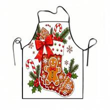 1pc Christmas Santa Claus, Christmas Bell, Christmas Snowflake, Christmas Reindeer, Christmas Tree, Christmas Snowman, Christmas Penguin, Christmas Cartoon Animal Pattern Chef Apron, Apron, Suitable For Home Decor And Kitchen Use. Made Of 100% Polyester Material, Designed As Sleeveless Style, Perfect For Home Kitchen, Outdoor BBQ Cooking. This Printed Apron Is Unisex, Machine Washable And Reusable, Essential Kitchen Accessory - Multicolor - View 9