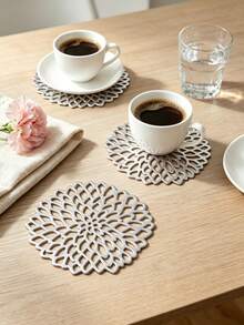 6-30pcs/Set Hollow PVC Small Water Drop Cup Mats, Tabletop Non-Slip Coasters For Holiday, Wedding, Daily Dining Decor - Silver - View 8