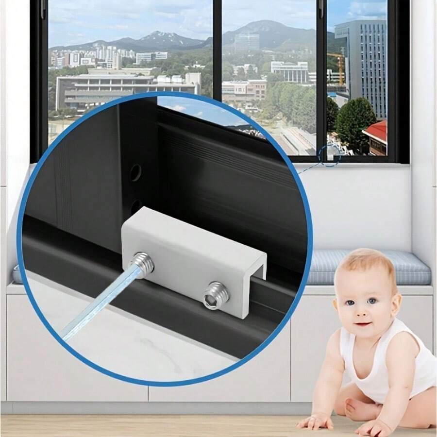 Window Lock Limiter, Adjustable Sliding Window Lock - Durable Material, With Black Heart-Shaped Key And Yellow Wrench, Drill-Free Installation, Door And Window Security Clip, Providing Home Security And Anti-Theft Protection - Window Lock - View 1