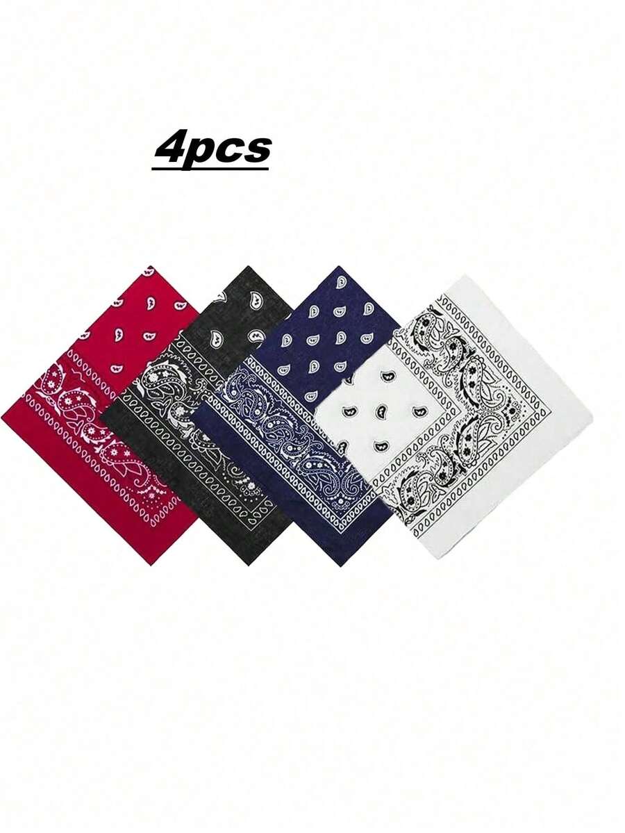 4PCS Paisley Flower Headscarf, Unisex Street Dance Retro Headband, Hiphop Decorative Small Square Scarf - 4pcs - View 1
