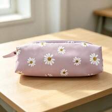 Fresh Daisy Zipper Pencil Case, Large Capacity PVC Pencil Box, Aesthetic Desktop Storage Bag, Suitable For School And Office - A - View 8