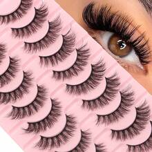 10 Pairs Of D-Shaped Curled Russian Strip False Eyelashes, Natural And Voluminous, Delicate And Dramatic 3D Effect. (False Eyelashes, Strip False Eyelashes, Eyelashes, False Eyelashes) - Black - View 1