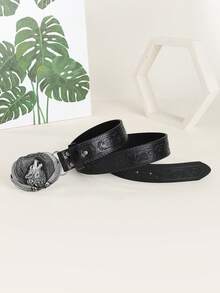 1pc Black Wolf King Belt, PU Material, Durable And Wear-Resistant, Suitable For Daily Wear - Black - View 6