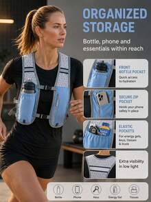 Lightweight Running Water Bottle Vest With Phone Pocket, Cycling Backpack With Multi-Functional Storage And Adjustable Water Bladder, Suitable For Running, Cycling, Hiking, Marathon And Fitness, Unisex - Multicolor - View 7