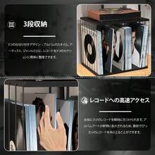 レコード 収納 金属＆木製 レコードラック ヴァイナルレコードホルダー 80 枚収納可能 3 コンパートメント レコードスタンド レコードプレイヤースタンド 雑誌・本・ファイル・アルバム収納兼用 レコード棚 cd 飾り対応 (ブラック) - 黒 - チェックする 6
