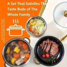 13-Piece Non-Stick Stainless Steel Cookware Set - Includes 6 Pots (Frying Pan, Saute Pan, Deep Fryer, Milk Pot, Stew Pot, Saucepan), 6 Matching Lids & 1 Utensil; Oven- Design, Dishwasher-Friendly, Compatible With Gas, Electric, Ceramic & Inductio - View 9